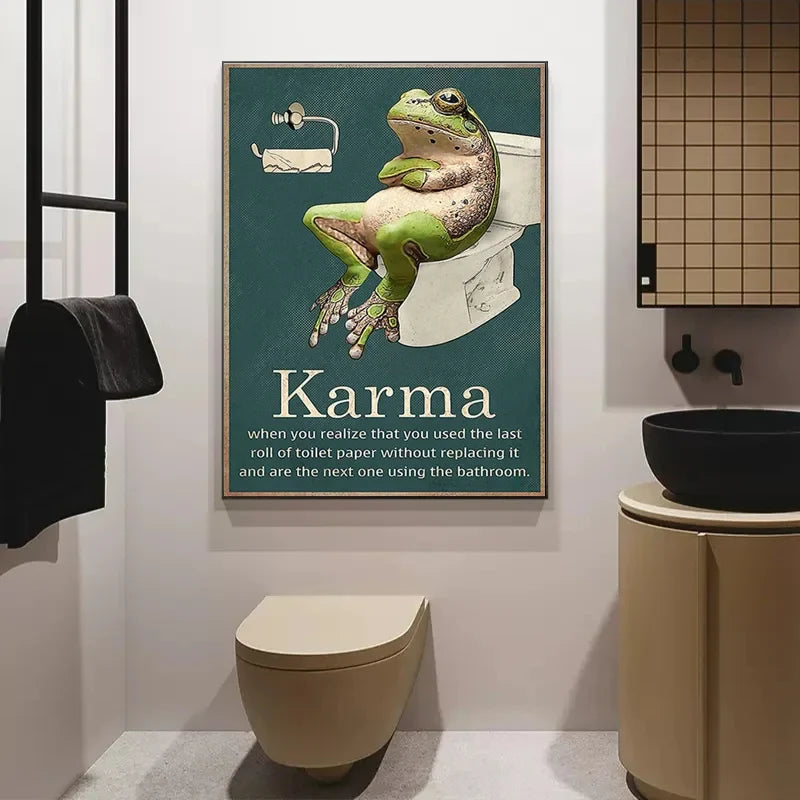 frog art print in a bathroom