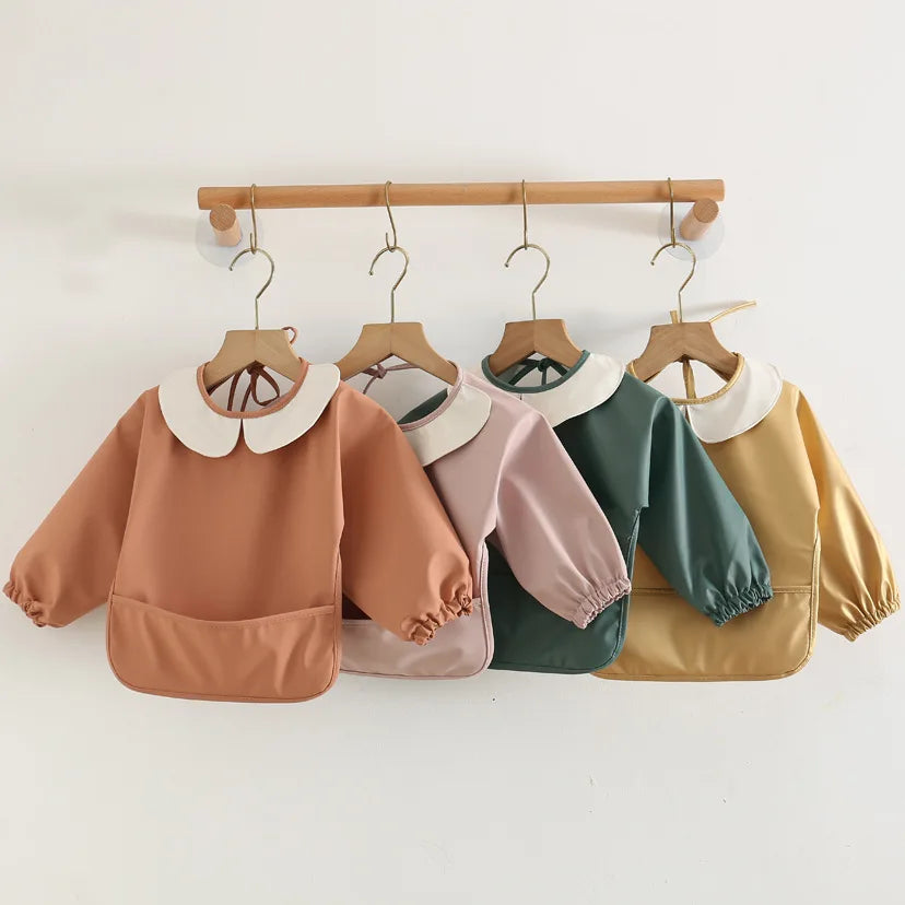 multi colour Peter Pan Collar Long Sleeve Baby Bib