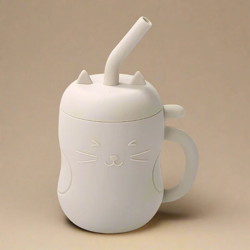 Eco Friendly Leakproof Silicone Toddler Water Bottle - Cat - Baby Storage from Dear Cece - Just £12.99! Cream