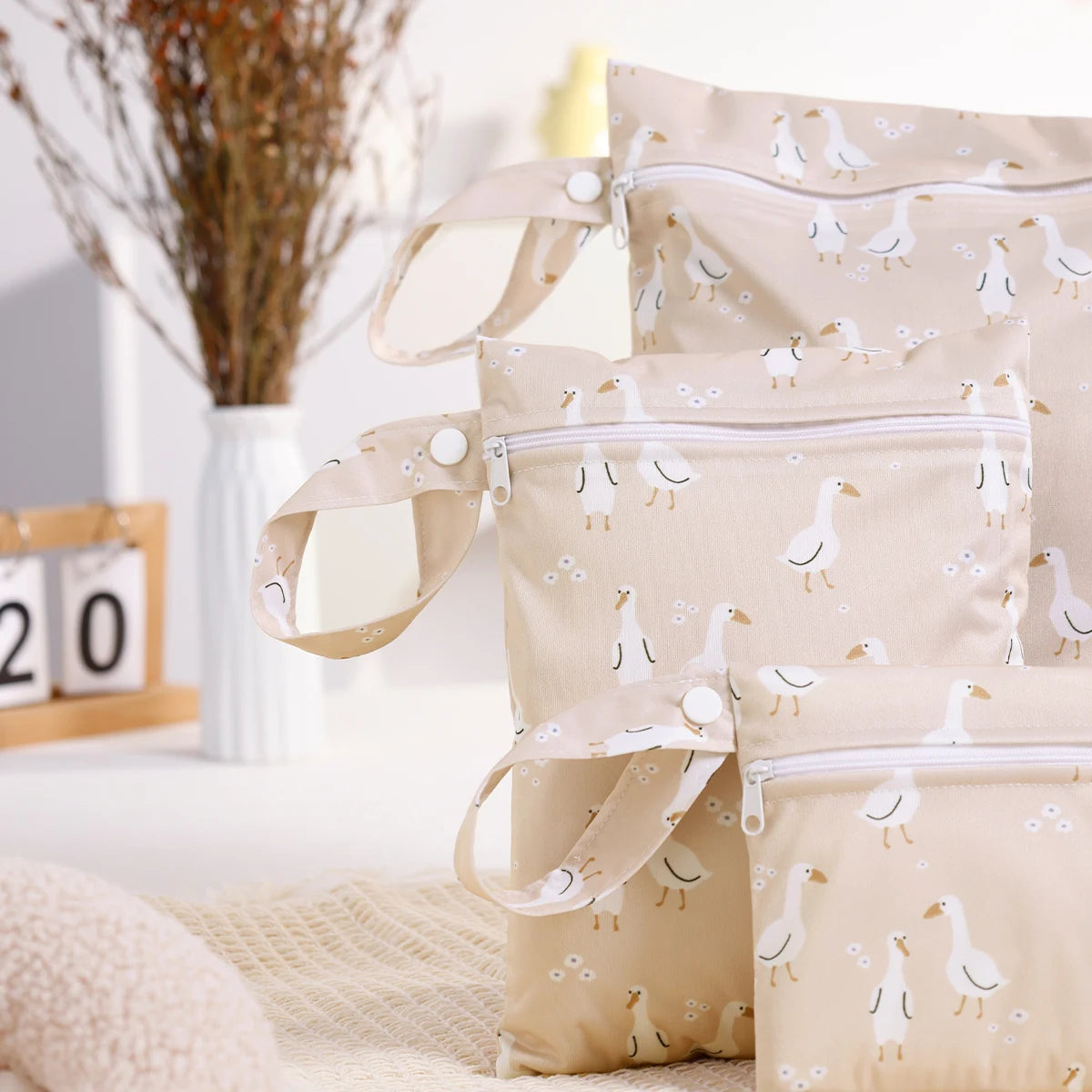 Recycled Fabric Waterproof Nappy Bag - 3PCS Set geese