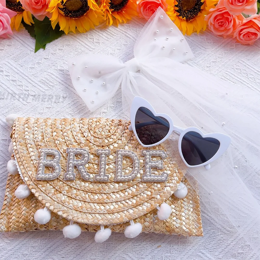 Bride Boho Straw Clutch Bag