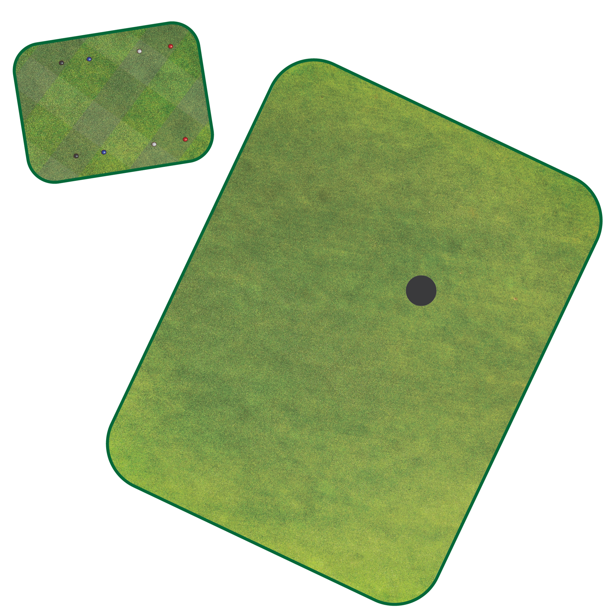 Green textured fingagolf mat with a black dot on a white background