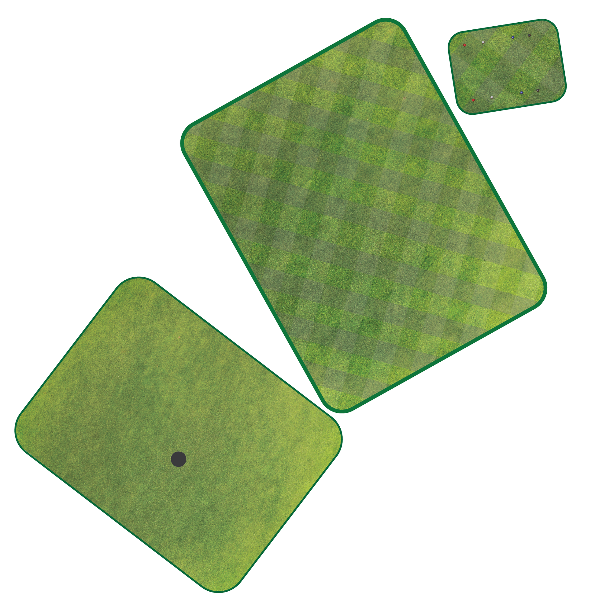Two green checkered fingagolf mats on a white background