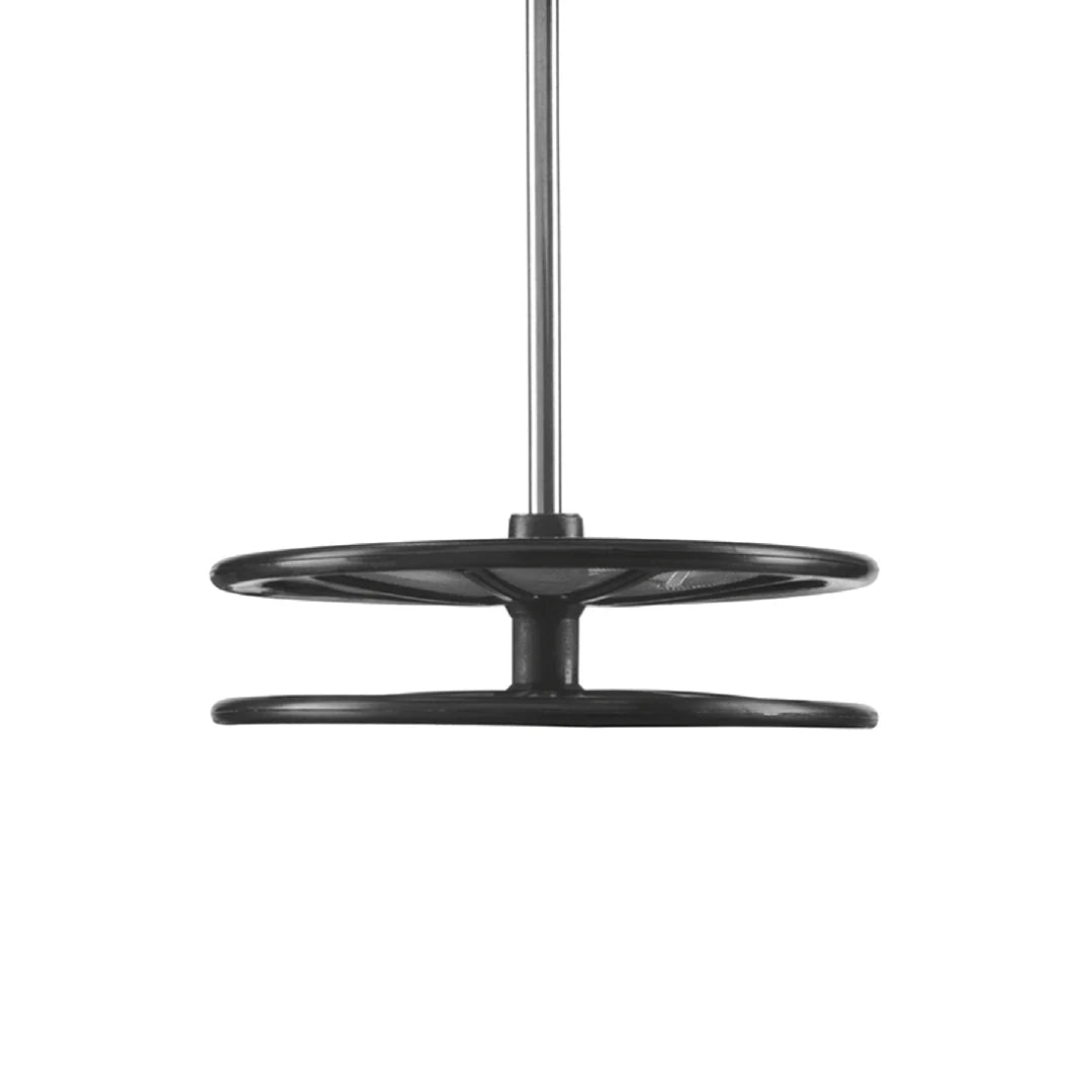 Black pendant light fixture on a white background