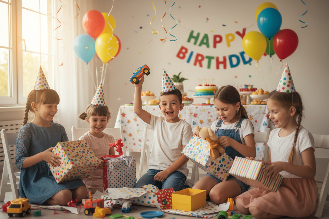 kids opening birthday presents