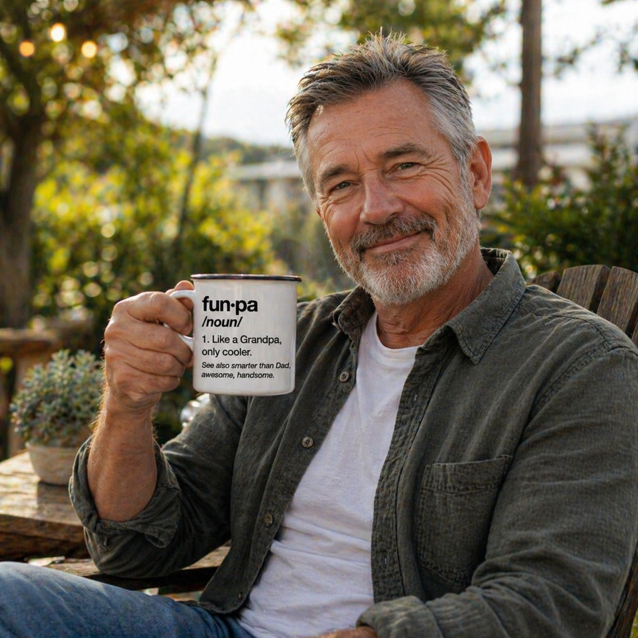 Grandad holding a funny mug 