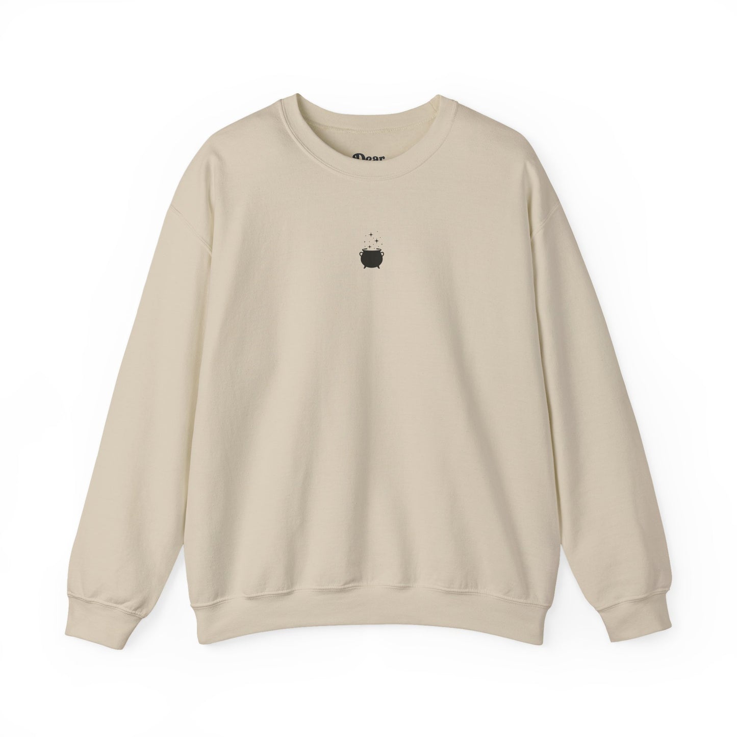 Beige sweatshirt with 'Sarcasm is What I Speak' text on a white background