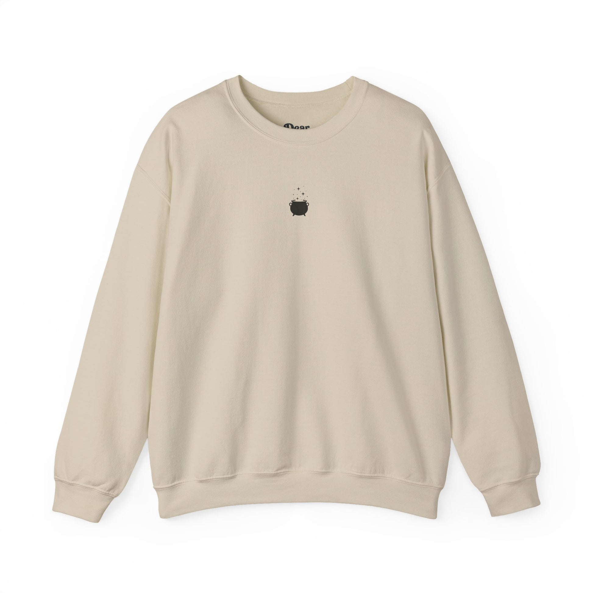 Beige sweatshirt with 'Sarcasm is What I Speak' text on a white background