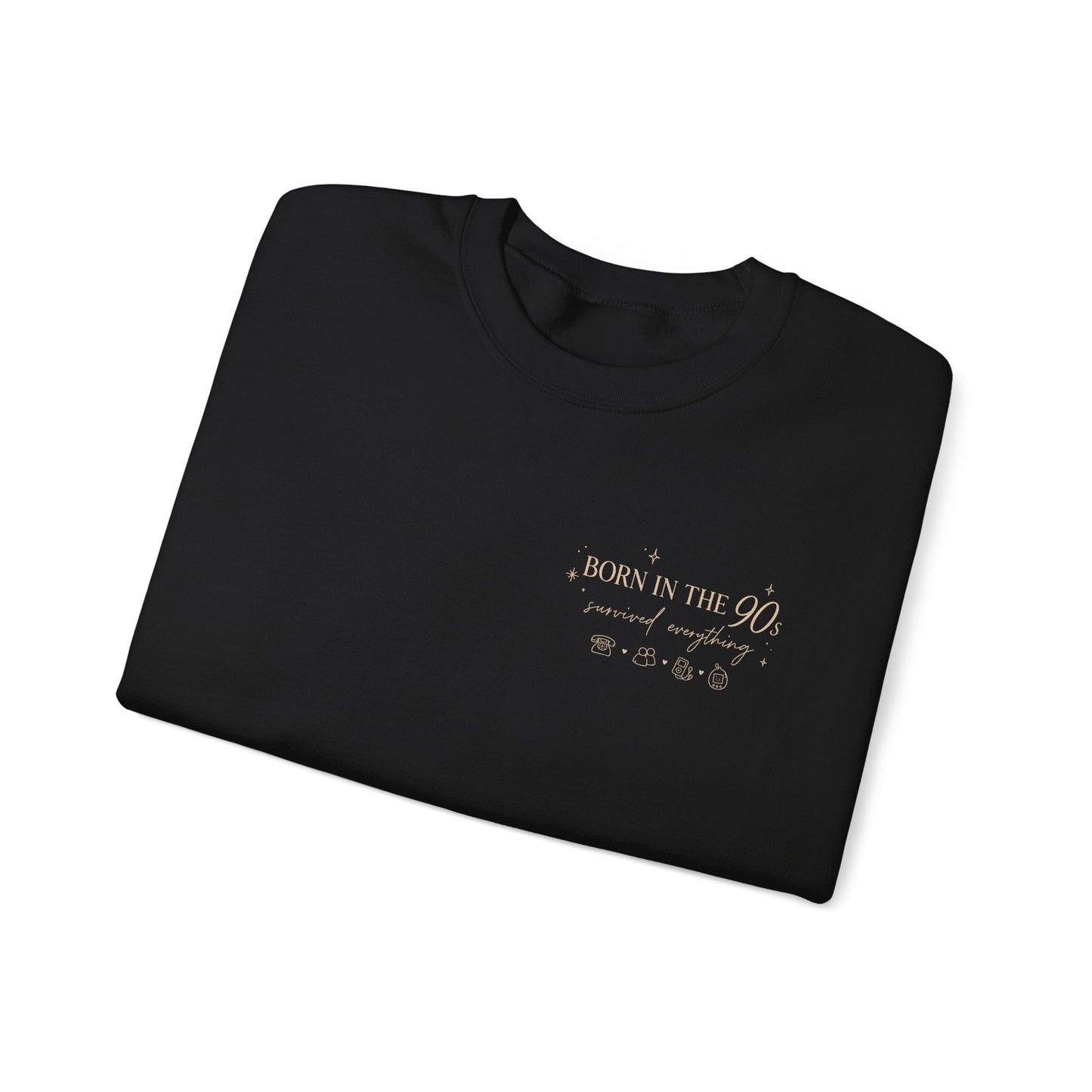 Folded black sweatshirt with 'Perfectly Imperfect' text on a white background