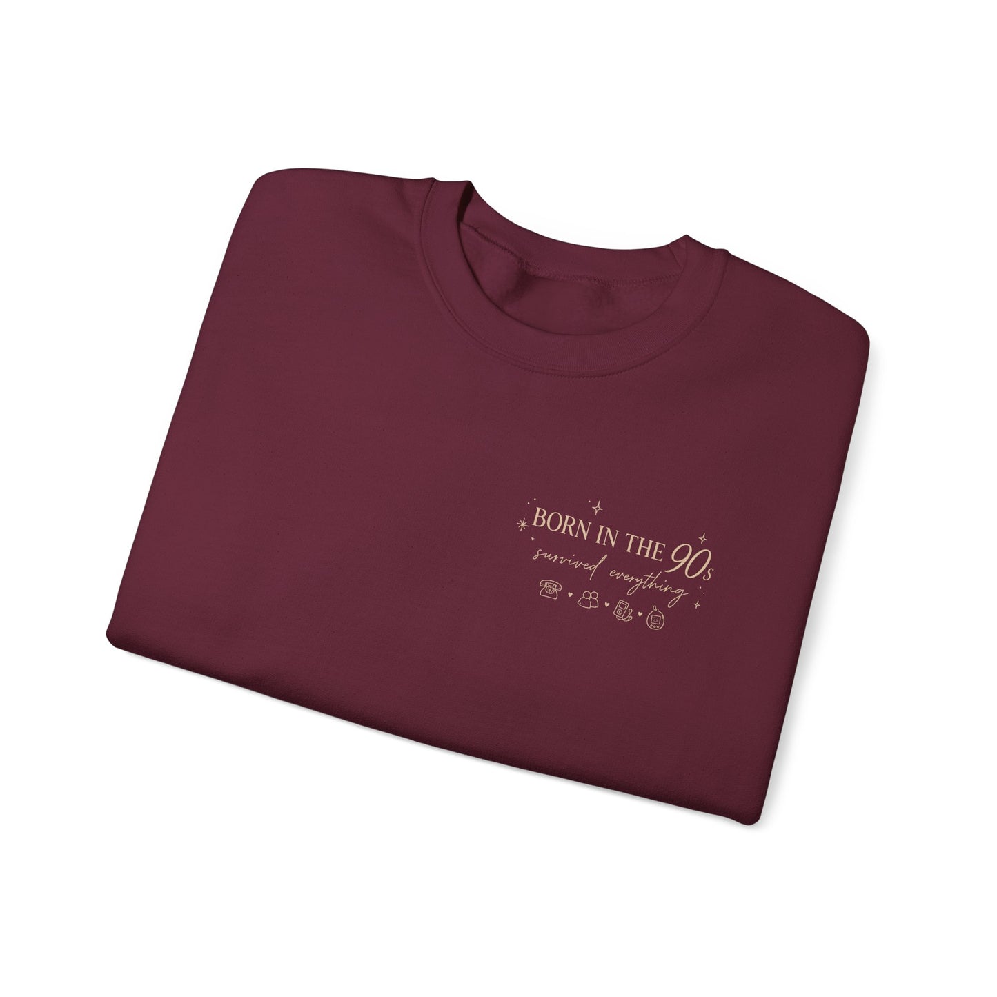 Folded maroon shirt with a logo on a white background