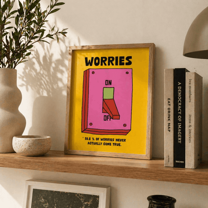 Funny Worries Wall Art Print | Anxiety Quote Poster for Home Decor