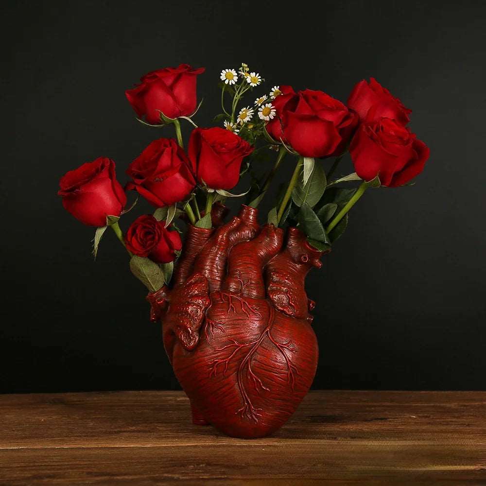 red rose anatomy heart vase