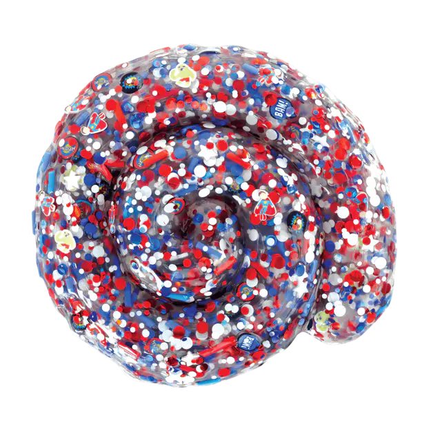 Colorful slime with red, white, and blue swirl on a white background