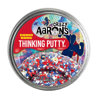 Crazy Aaron's Thinking Putty container with colorful confetti on a white background