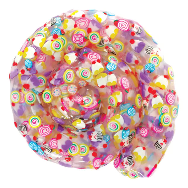 putty with colorful candy-themed design on a white background