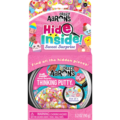 Crazy Aaron's Hide Inside Sweet Surprise packaging with colorful design and text.