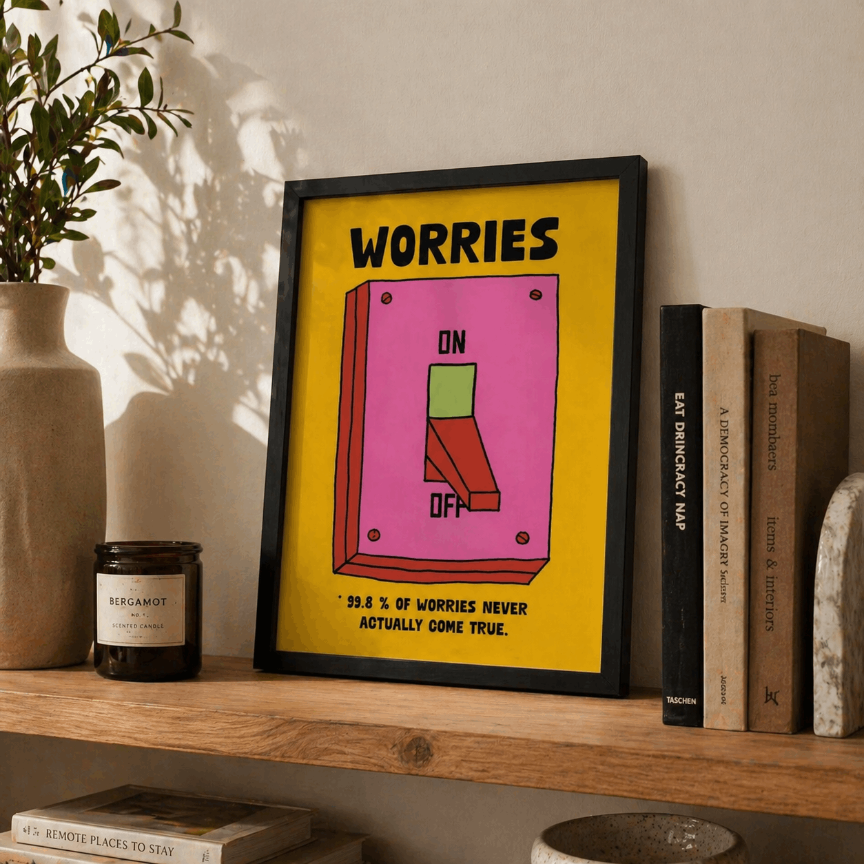 Funny Worries Wall Art Print | “On Off” Anxiety Quote Poster