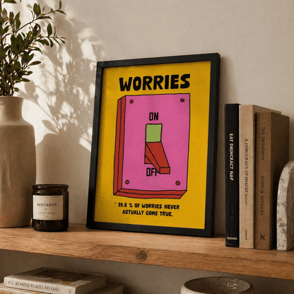 Funny Worries Wall Art Print | “On Off” Anxiety Quote Poster