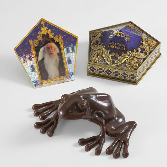 chocolate frog with packaging on a white background