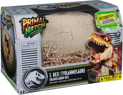 Primal Hatch T. Rex toy packaging with dinosaur illustration and text