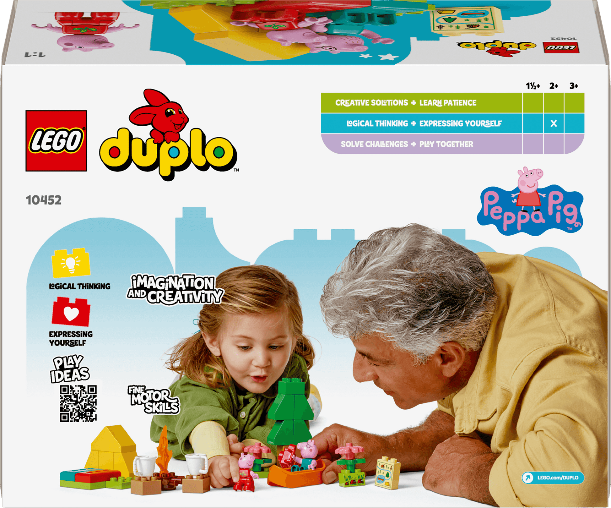 LEGO Duplo packaging with a child and adult playing with toys, featuring Peppa Pig.