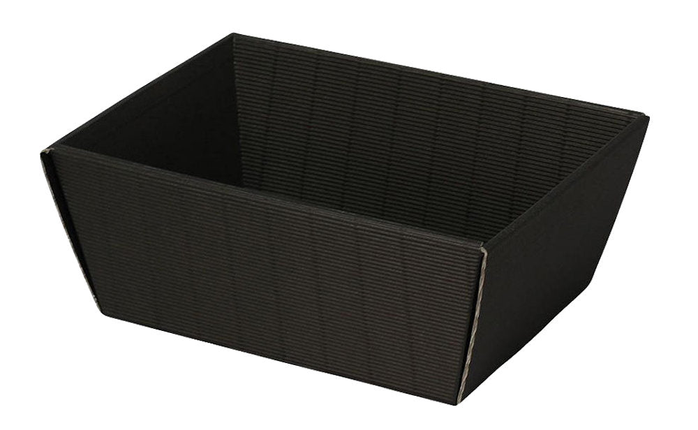 Black woven basket on a white background