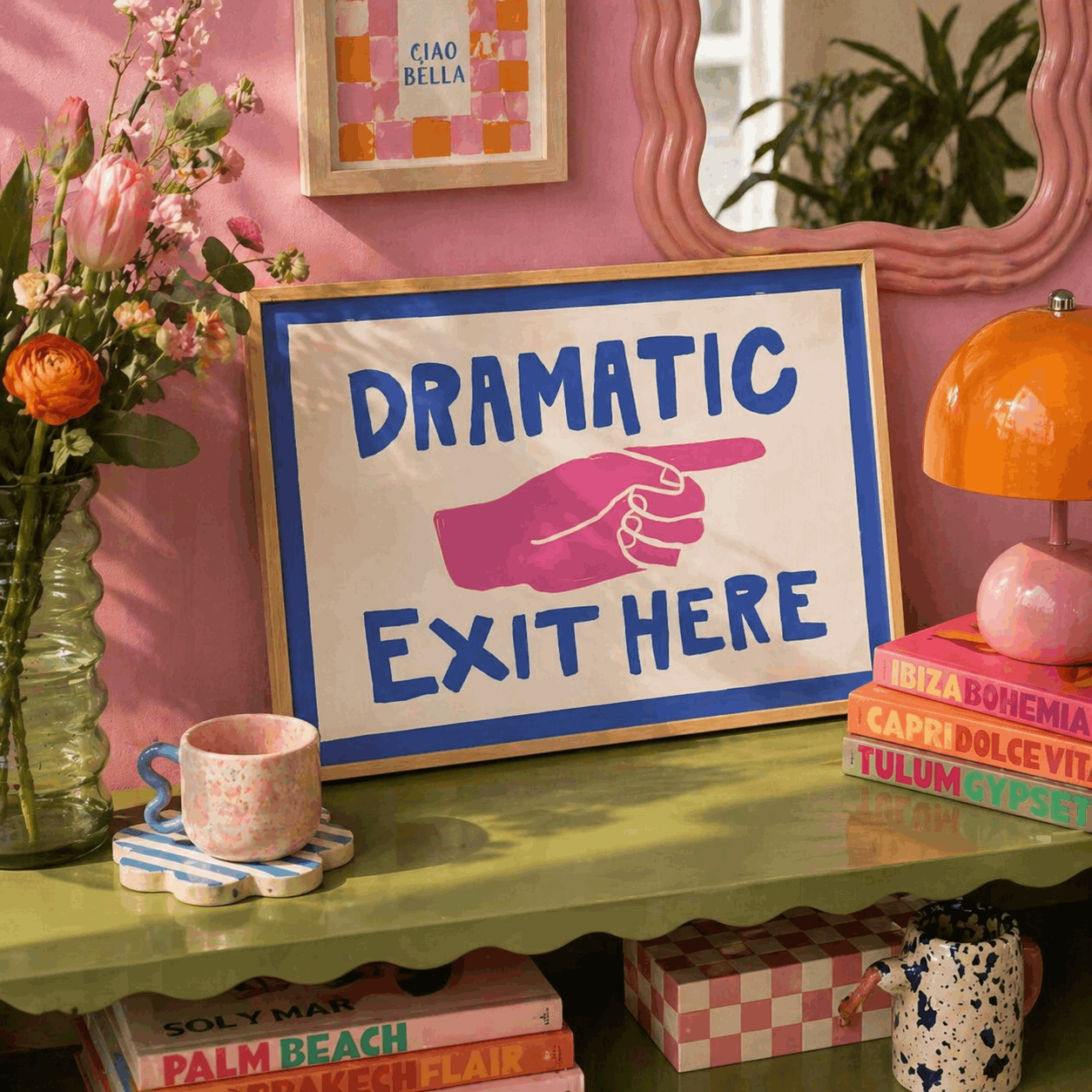 Dramatic Exit Here Sign Framed Wall Art Canvas Print