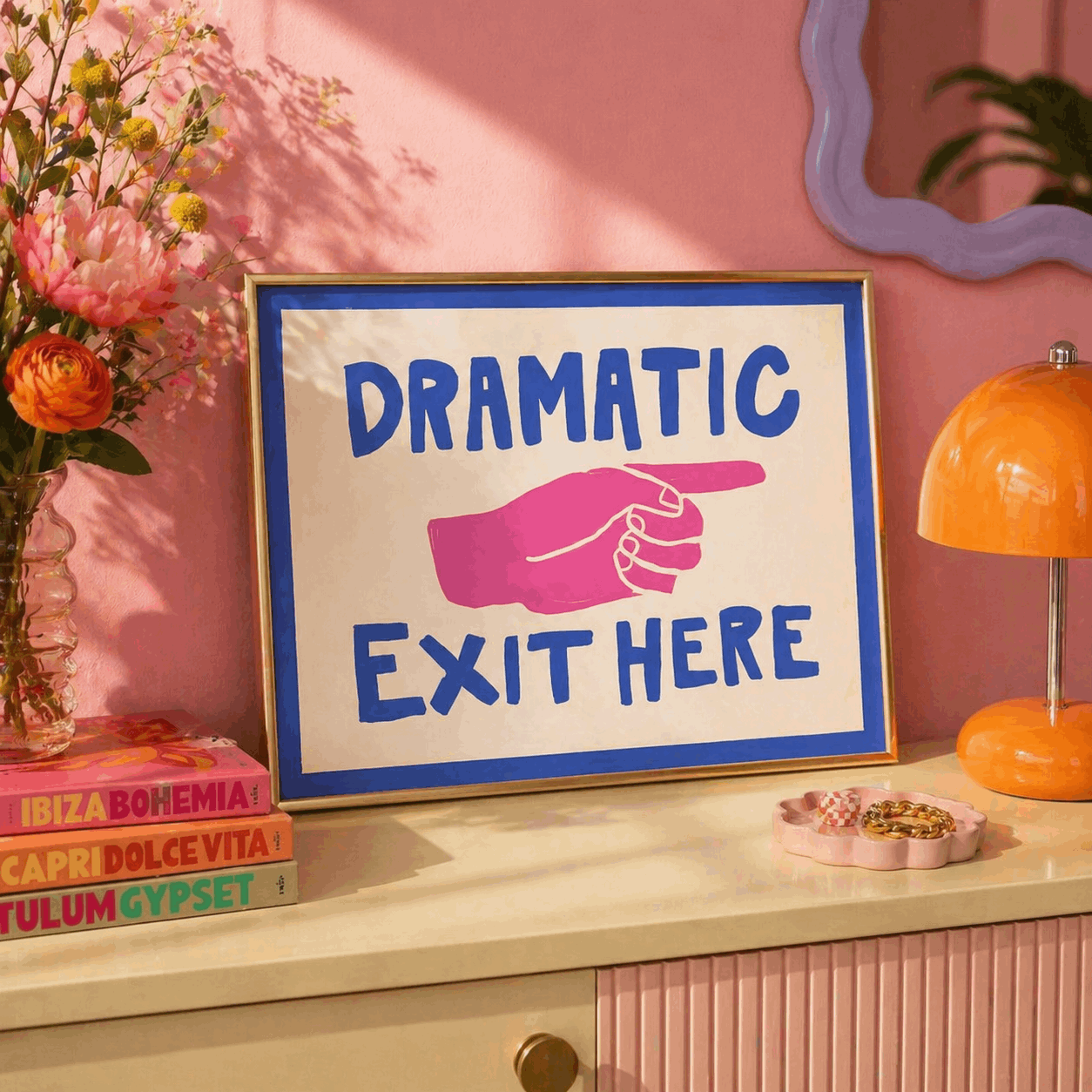 Dramatic Exit Here Sign Framed Wall Art Canvas Print