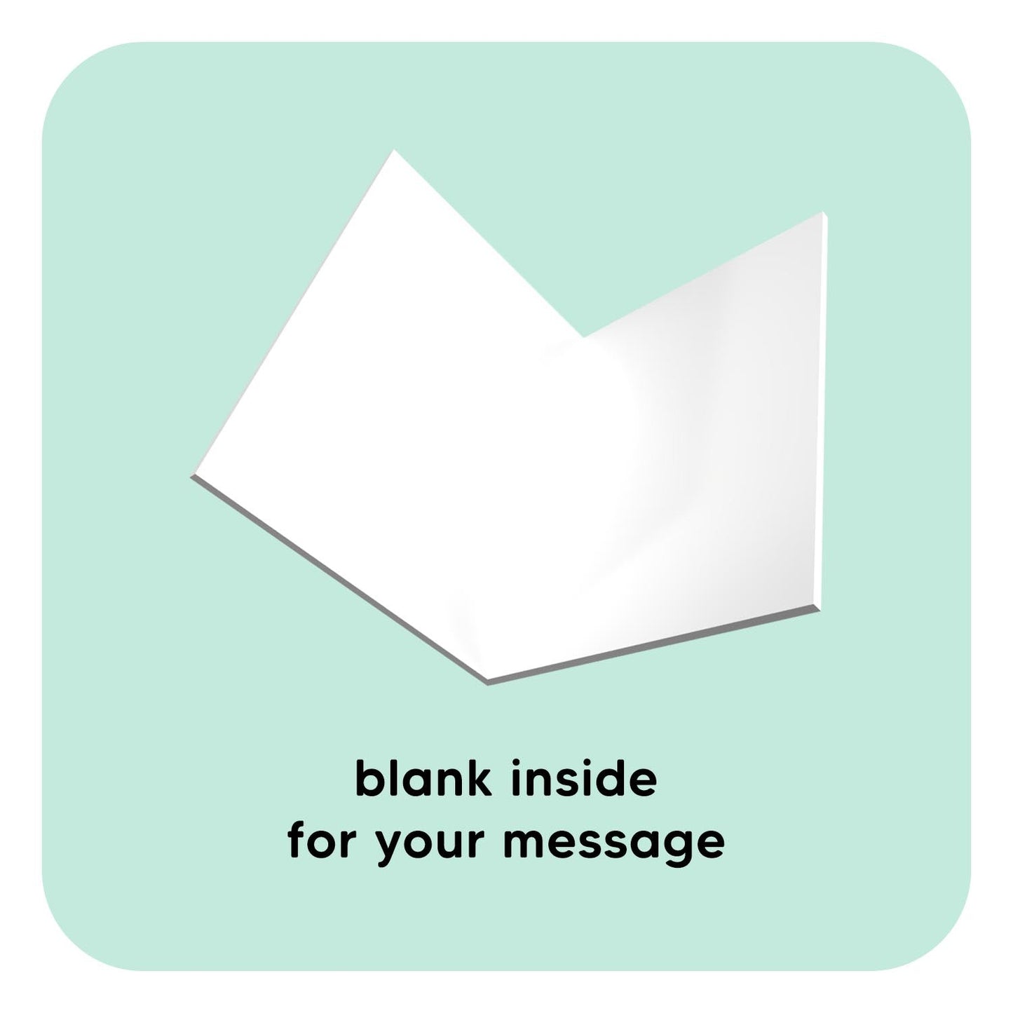 White envelope on a light green background with text 'blank inside for your message'.