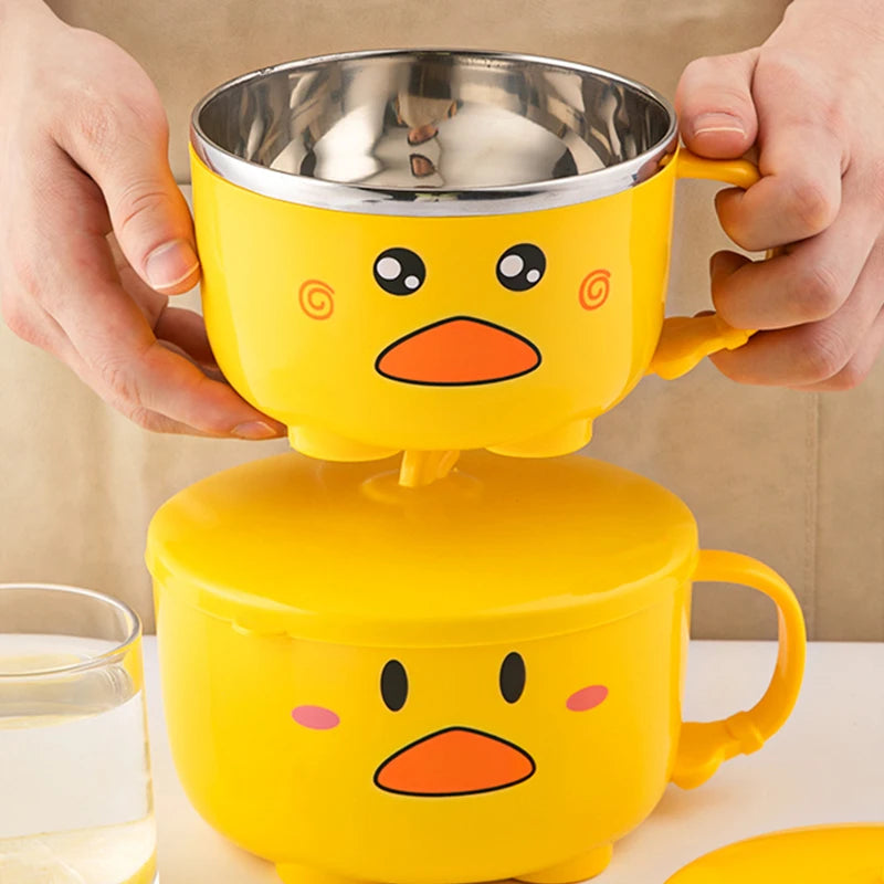 Kawaii Duck Double Stainless Steel Ramen Bowl – Too Cute to Handle, Too Hot to Miss!