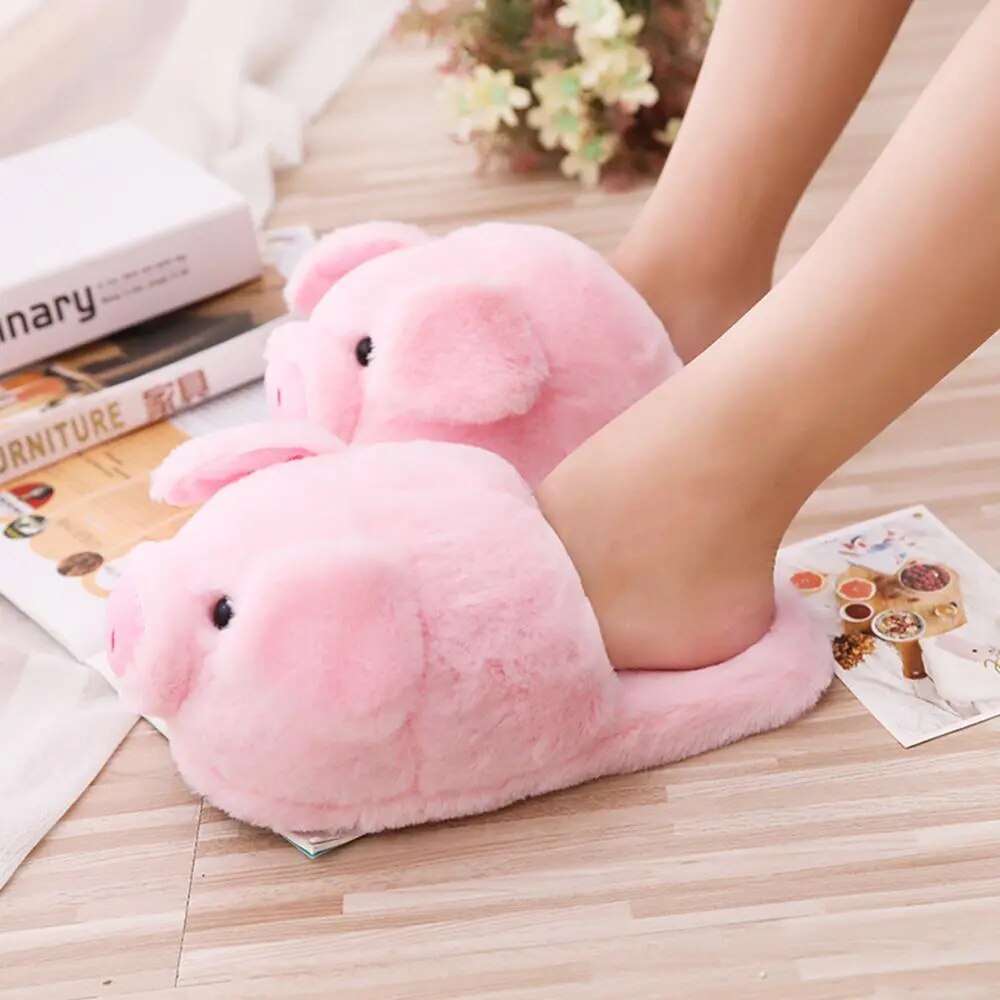 Fuzzy Pink Pig Mule Slippers