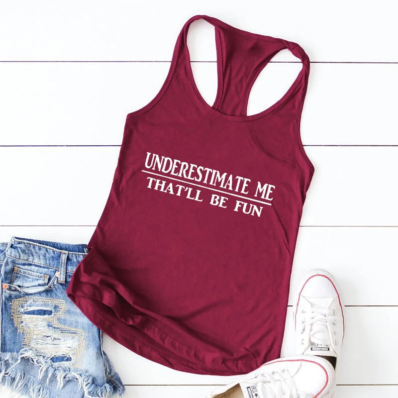 Burgundy Underestimate Me Feminist Gym Vest Top