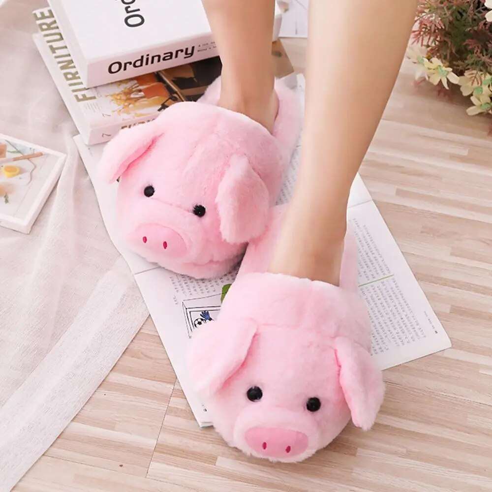 Fuzzy Pink Pig Mule Slippers