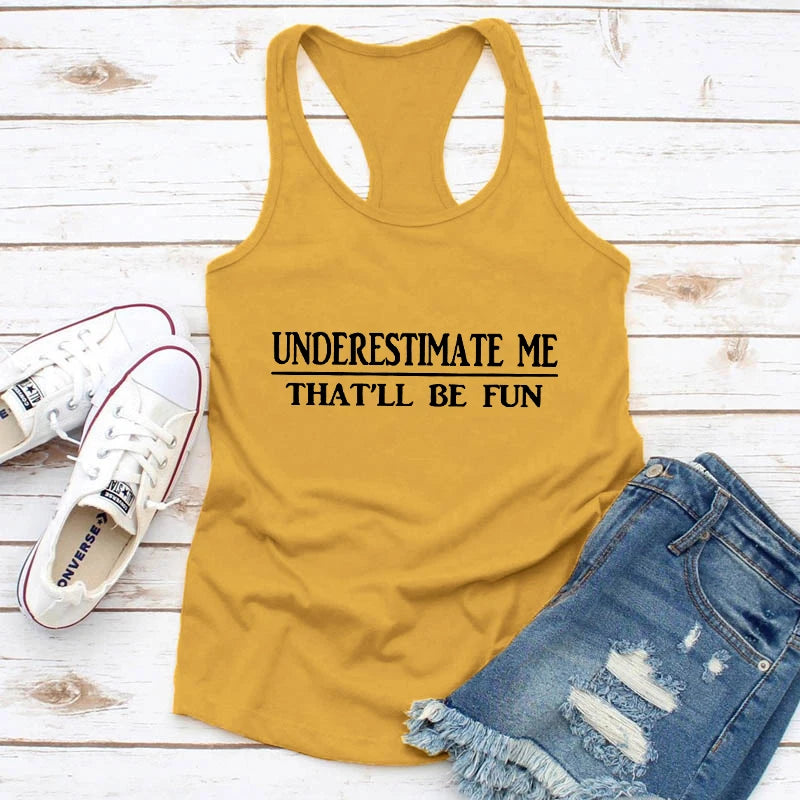 Mustard Yellow Underestimate Me Feminist Gym Vest Top