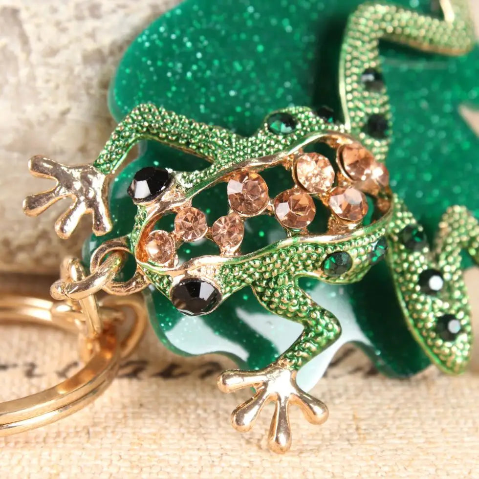 Green Frog Lilypad Crystal Charm Keychain - Keychains from Dear Cece - Just £9.99! Shop now at Dear Cece