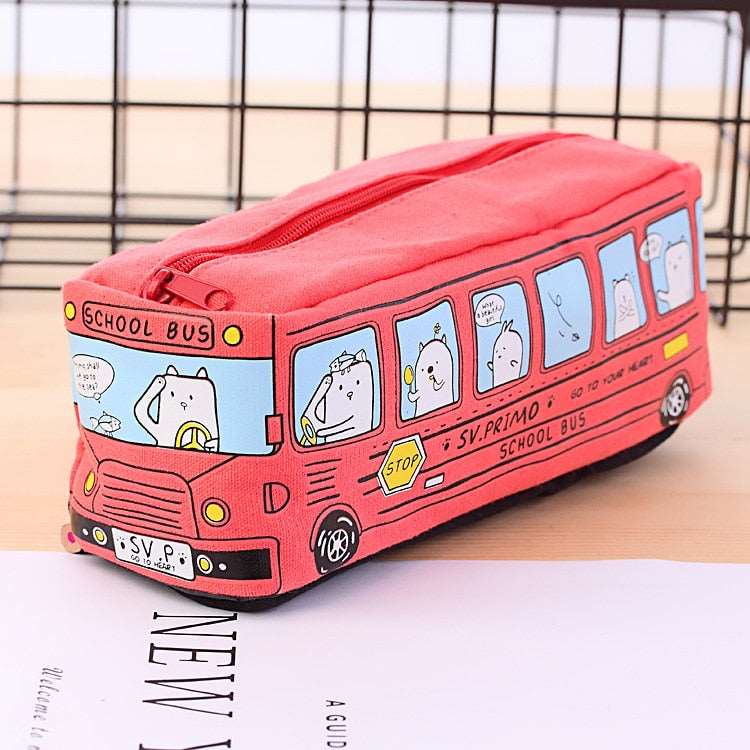 Cartoon Bus Canvas Pencil Case