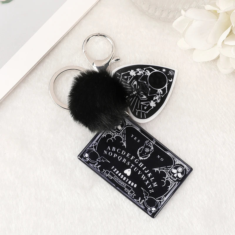 Halloween Ouija Board Keychain small black pom