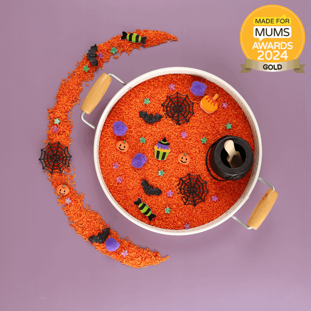 Halloween-themed treat with decorative elements on a purple background, featuring a 'Made for Mums Awards 2024 Gold' badge.