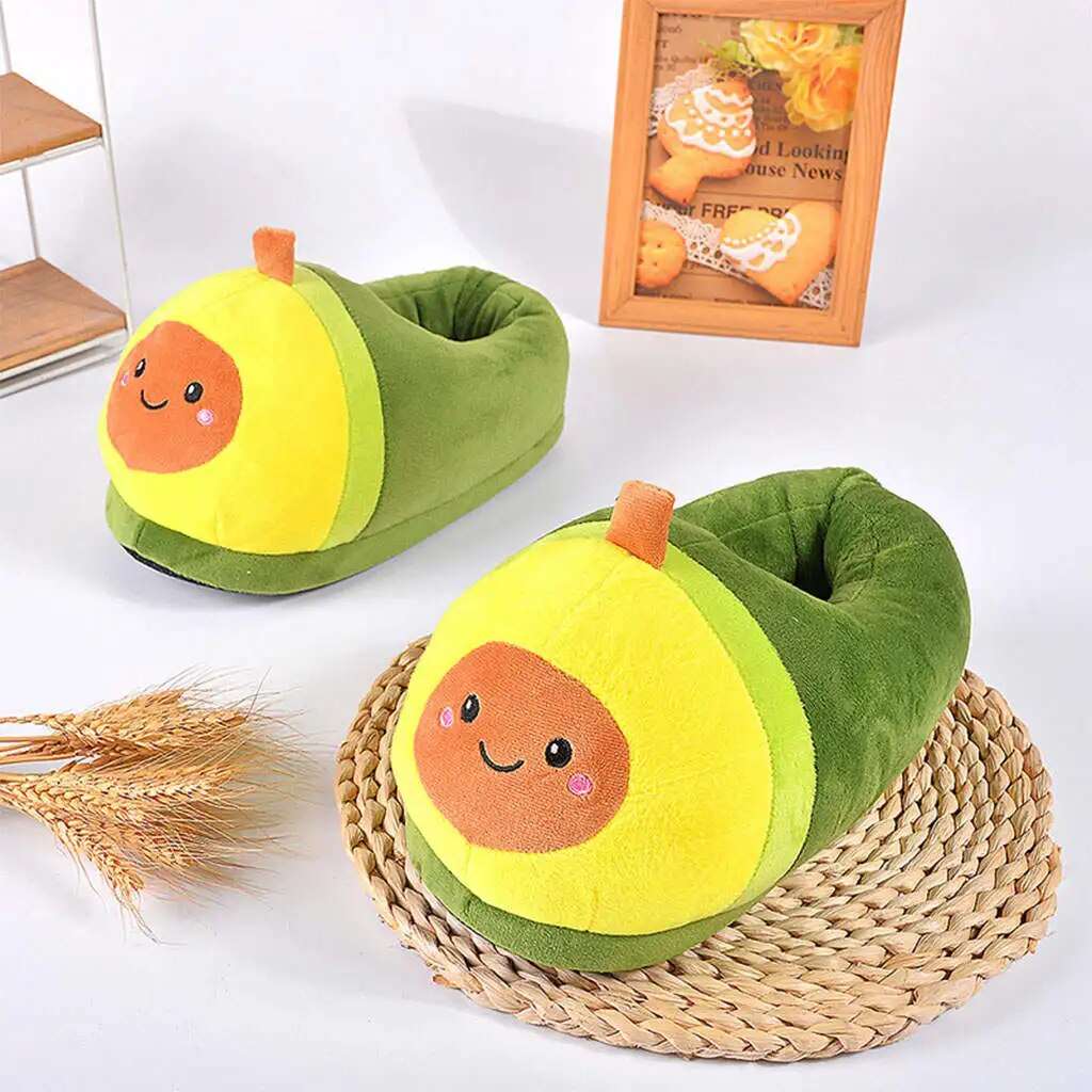 Cute Green Happy Avocado Plush Slippers