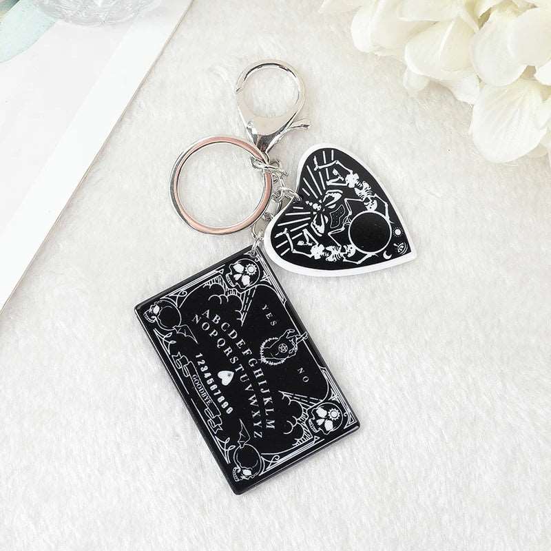 black Halloween Ouija Board Keychain with planchette