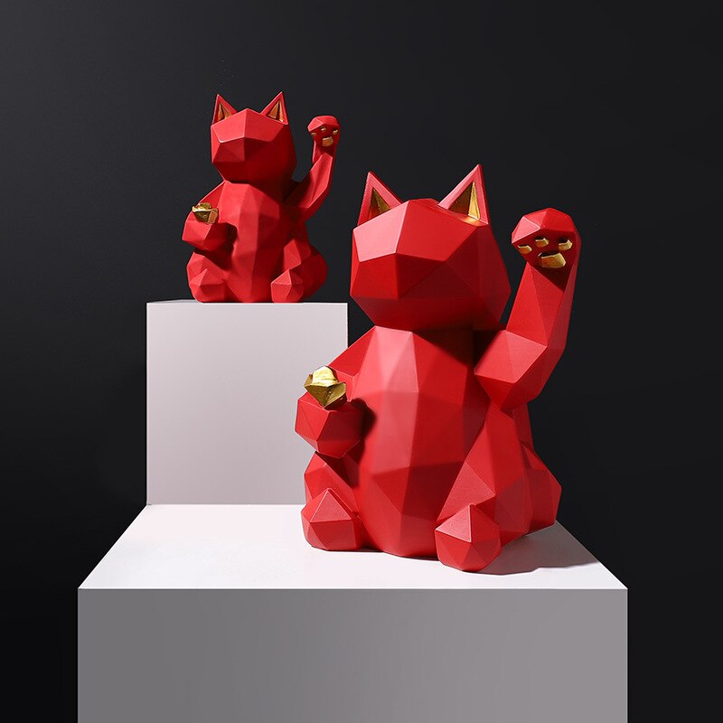 red lucky cat statue