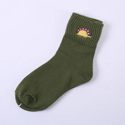 Embroidered Dinosaur Cotton Tube Socks - Socks from Dear Cece - Just £8.99! Shop now at Dear Cece