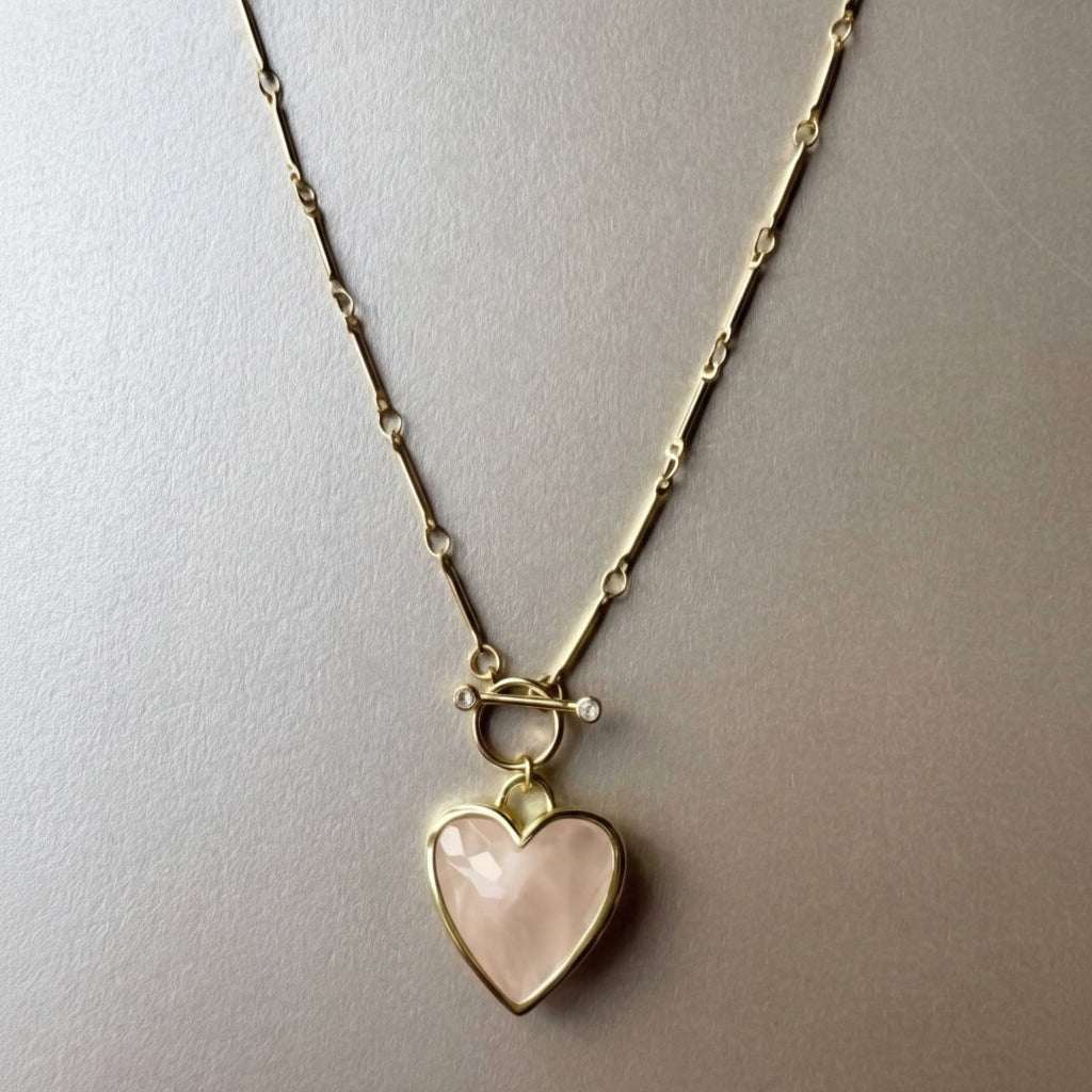 rose quartz heart necklace 18k gold plated waterproof