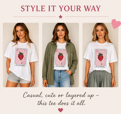 Strawberry Tarot Card T Shirt Aesthetic Graphic Tee Witchy Shirt