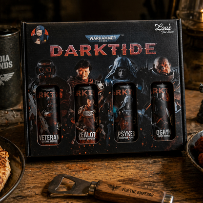 Hot sauce gift set on rustic table 