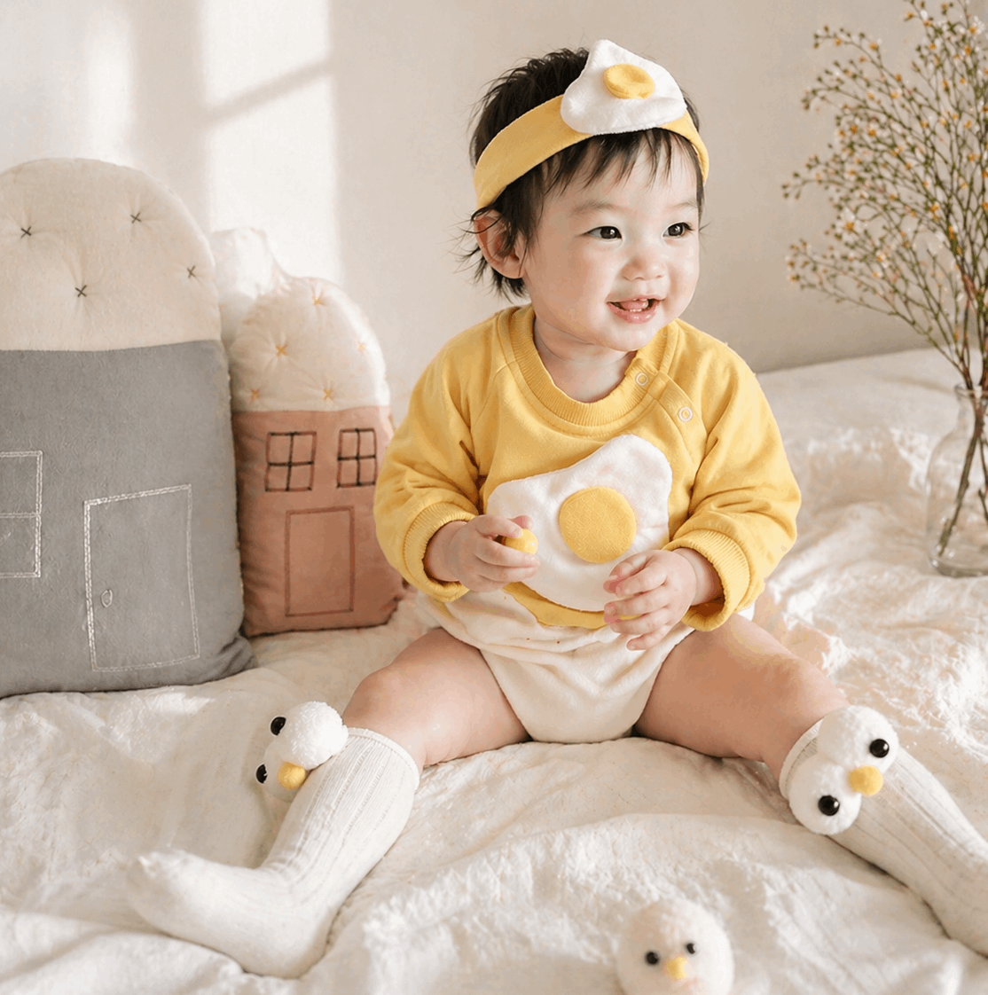 Baby in a fried egg romper 