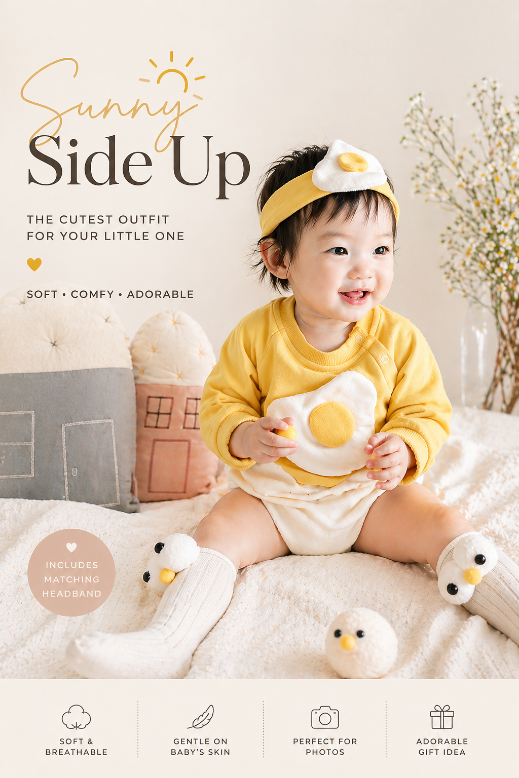 Baby Fried Egg Patchwork Romper Set