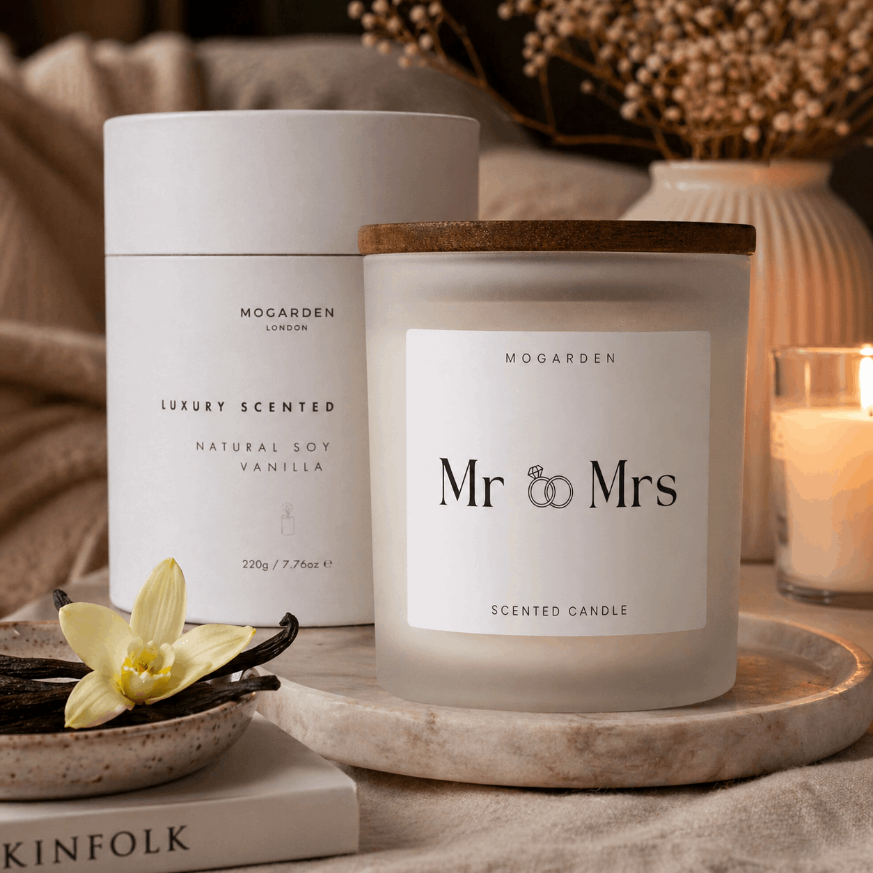 Mr and Mrs vanilla scented candle wedding day gift 