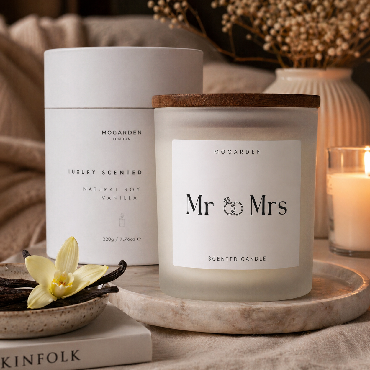 Mr and Mrs vanilla scented candle wedding day gift 