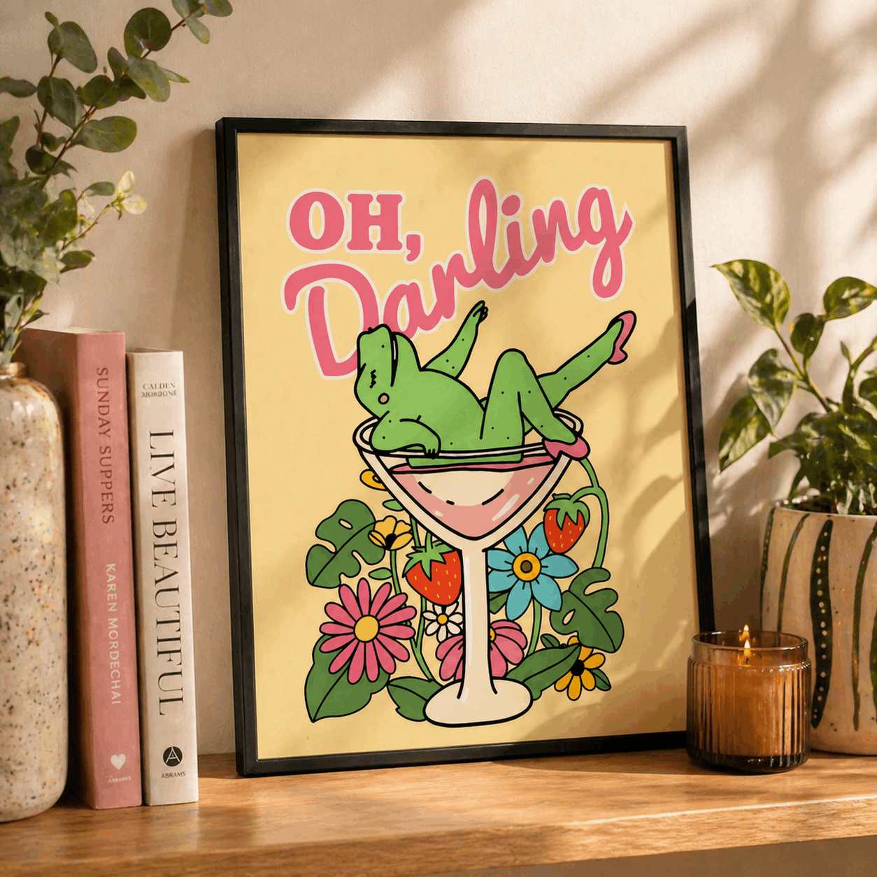 Oh Darling Funny Cartoon Frog Framed Wall Art Print